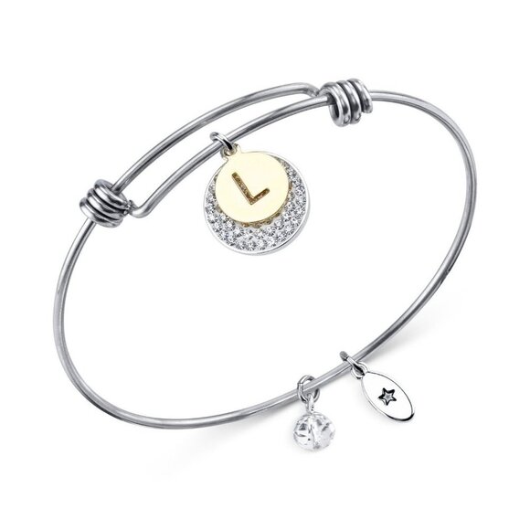 Unwritten Pave & Initial Disc Bangle Bracelet in Silver-Tone MSRP $55 NWT - Picture 1 of 4